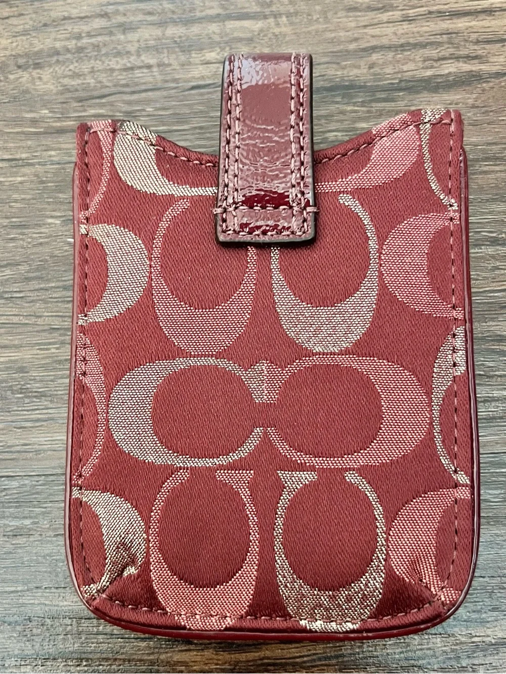 Coach Burgundy Signature Jacquard Phone Sleeve with Snap